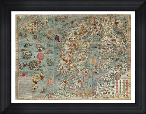 Framed Carta Marina, Map of Scandinavia Print