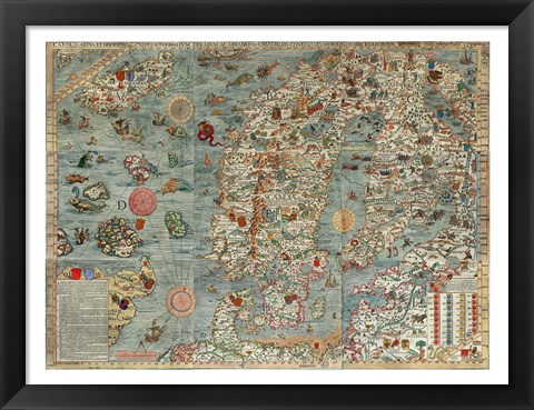 Framed Carta Marina, Map of Scandinavia Print