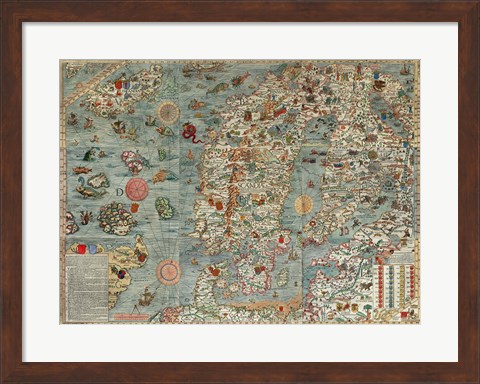 Framed Carta Marina, Map of Scandinavia Print