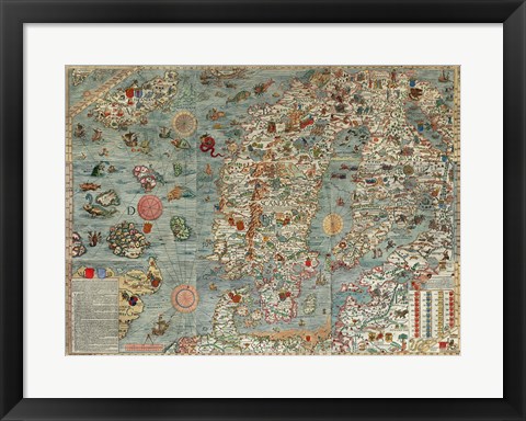 Framed Carta Marina, Map of Scandinavia Print