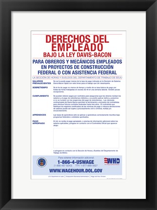 Framed Employee Rights Under the Davis-Bacon Act Spanish Version 2012 Print