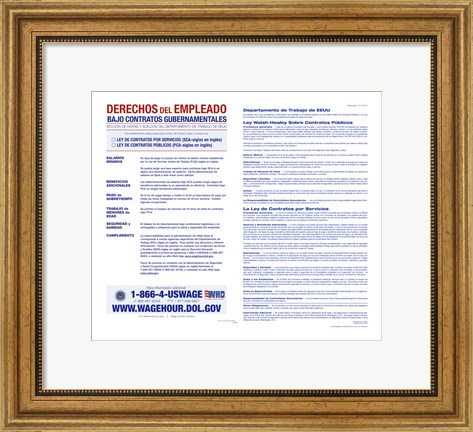 Framed Employee Rights on Government Contracts Spanish Version 2012 Print
