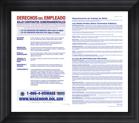 Framed Employee Rights on Government Contracts Spanish Version 2012 Print