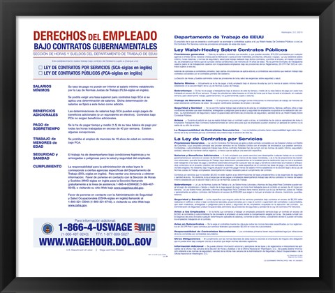 Framed Employee Rights on Government Contracts Spanish Version 2012 Print