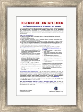 Framed Employee Rights Spanish Version Print