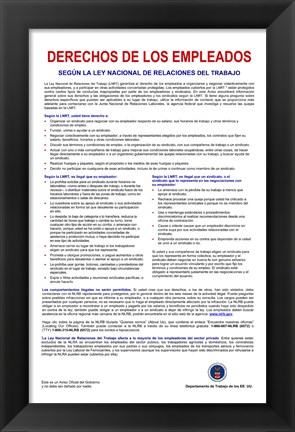 Framed Employee Rights Spanish Version Print