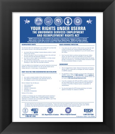 Framed USERRA Uniformed Services Employment and Reemployment Rights Act Print