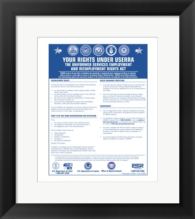 Framed USERRA Uniformed Services Employment and Reemployment Rights Act Print