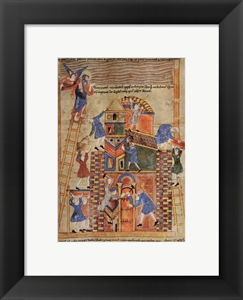 Framed Illustration to the Old English Illustrated Hexateuch showing the construction of the Tower of Babel. Print