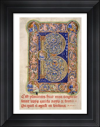 Framed Illuminated Manuscript, Psalter. Inhabited Initial B of Psalm 1 Print