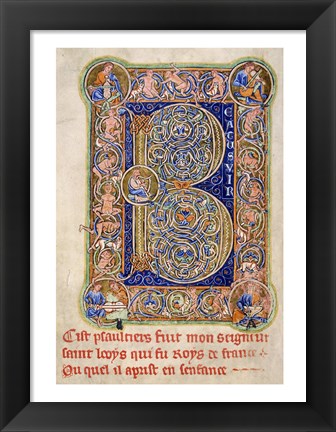 Framed Illuminated Manuscript, Psalter. Inhabited Initial B of Psalm 1 Print