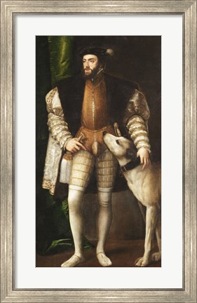 Framed Emperor Carlos V with a Dog Print