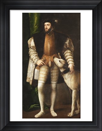 Framed Emperor Carlos V with a Dog Print