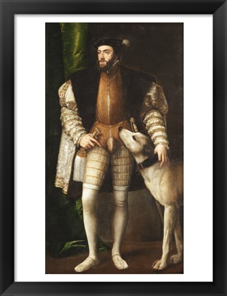 Framed Emperor Carlos V with a Dog Print