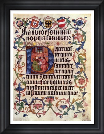 Framed Textura Alphabet and Lord&#39;s Prayer in Latin Print
