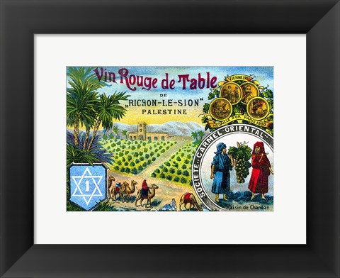 Framed Red table wine from Rishon de Zion Palestine Print