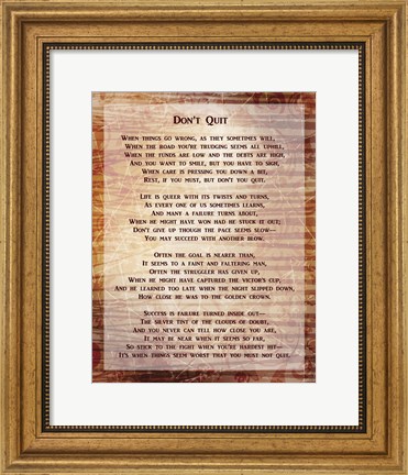 Framed Don&#39;t Quit Poem Print