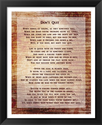 Framed Don&#39;t Quit Poem Print