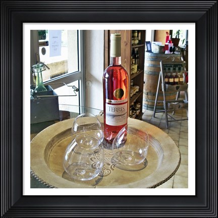 Framed Taster Glass Around a Bottle of Ventoux Rose Print