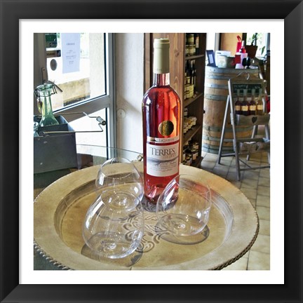 Framed Taster Glass Around a Bottle of Ventoux Rose Print