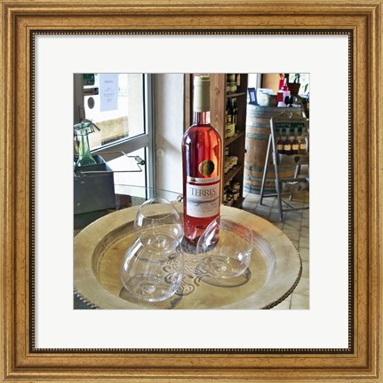 Framed Taster Glass Around a Bottle of Ventoux Rose Print