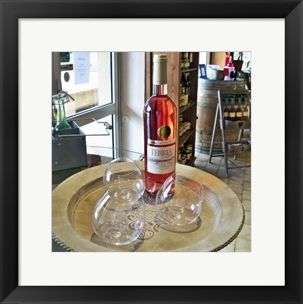 Framed Taster Glass Around a Bottle of Ventoux Rose Print