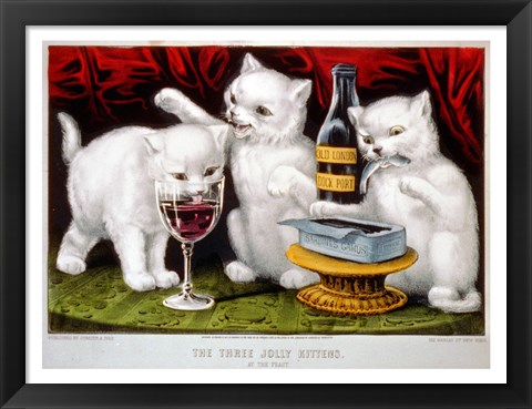 Framed Three Jolly Kittens: At The Feast Print