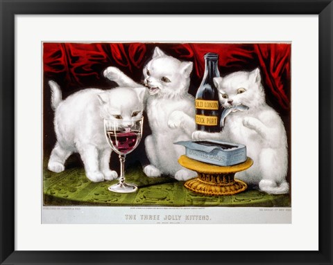 Framed Three Jolly Kittens: At The Feast Print