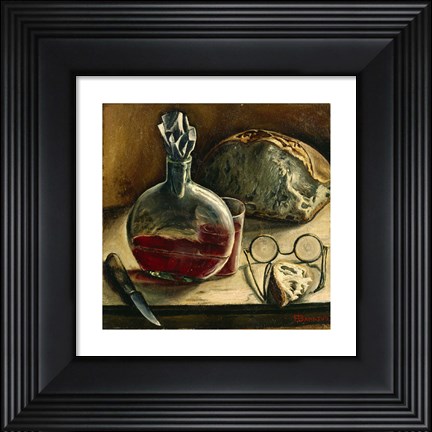 Framed Still Life with Jug of Wine, Bread and Glasses Print