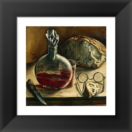 Framed Still Life with Jug of Wine, Bread and Glasses Print