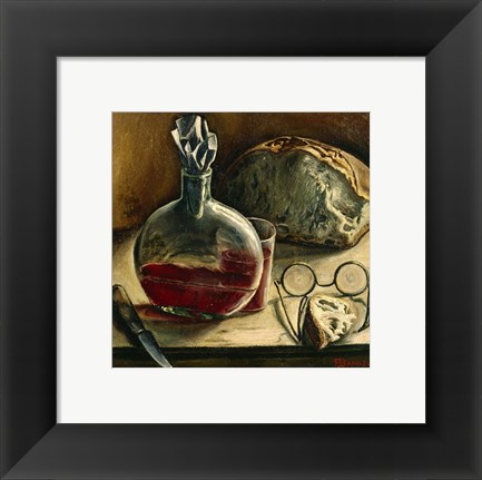 Framed Still Life with Jug of Wine, Bread and Glasses Print