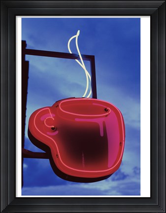 Framed Neon Coffee Cup Sign Print