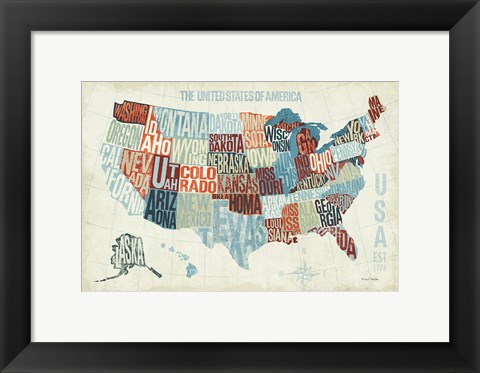 Framed USA Modern Blue Print