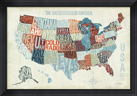 Framed USA Modern Blue Print