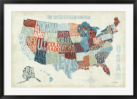 Framed USA Modern Blue Print