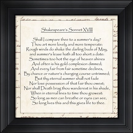 Framed Shakespeare&#39;s Sonnet 18 - word frame Print