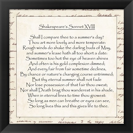 Framed Shakespeare&#39;s Sonnet 18 - word frame Print