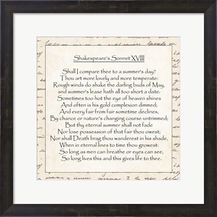 Framed Shakespeare&#39;s Sonnet 18 - word frame Print