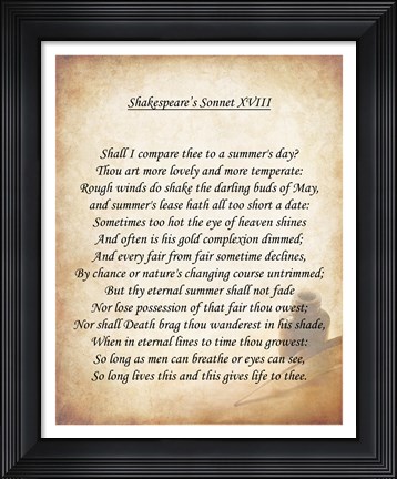 Framed Shakespeare&#39;s Sonnet 18 Print