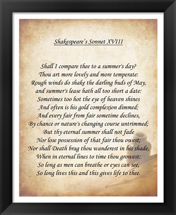 Framed Shakespeare&#39;s Sonnet 18 Print