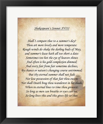 Framed Shakespeare&#39;s Sonnet 18 Print