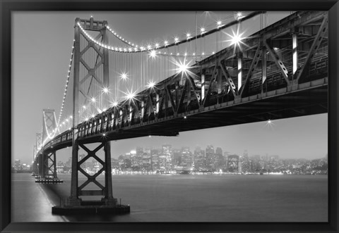 Framed Bay Bridge At Night Print