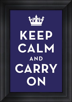 Framed Keep Calm and Carry On (Dark Blue) Print