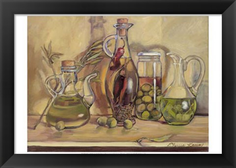 Framed Olive Oil Bottles Print