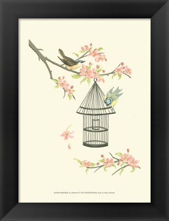 Framed Small Birds on a Branch I Print