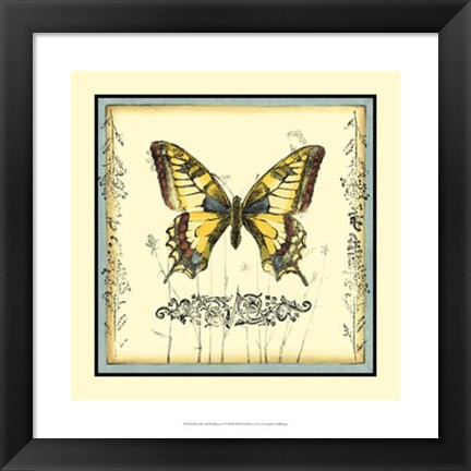 Framed Butterfly and Wildflowers I Print