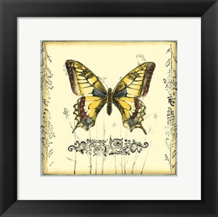 Framed Butterfly and Wildflowers I Print