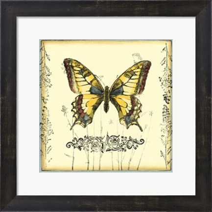 Framed Butterfly and Wildflowers I Print
