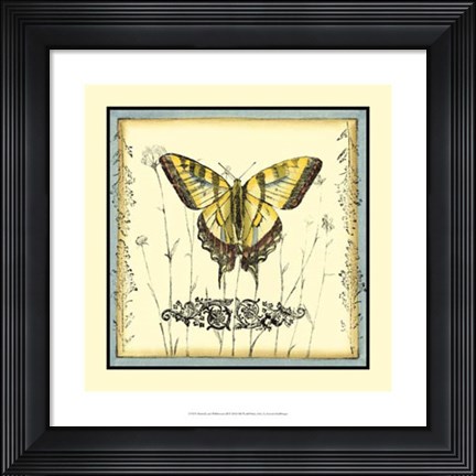 Framed Butterfly and Wildflowers III Print