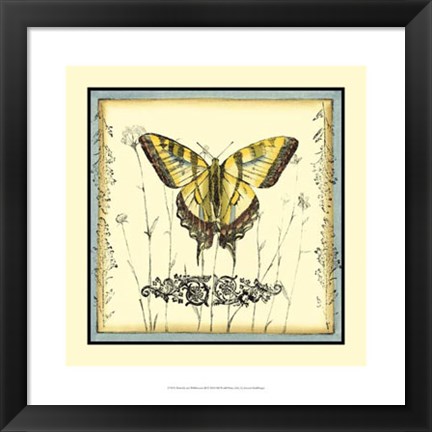 Framed Butterfly and Wildflowers III Print